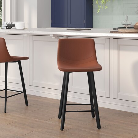 Flash Furniture 24" Cognac LeatherSoft Counter Stools, PK 2 CH-212069-24-BR-GG